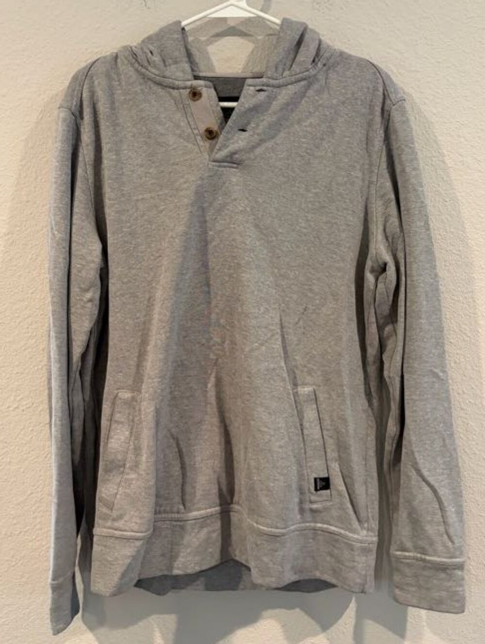 Prana Mens Classic Casual Grey Cotton Blend Pullover Hoodie Sweatshirt Size Sm